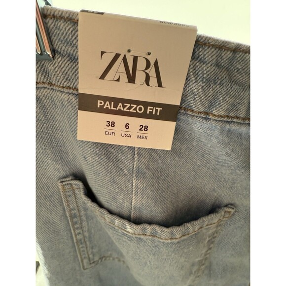 ZARA NEW WOMAN VERY-WIDE LOW-RISE PALAZZO JEANS PANT - Picture 3 of 3
